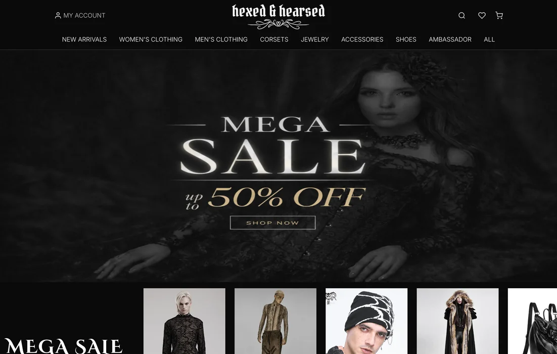 Hexed and Hearsed gothic e-commerce website