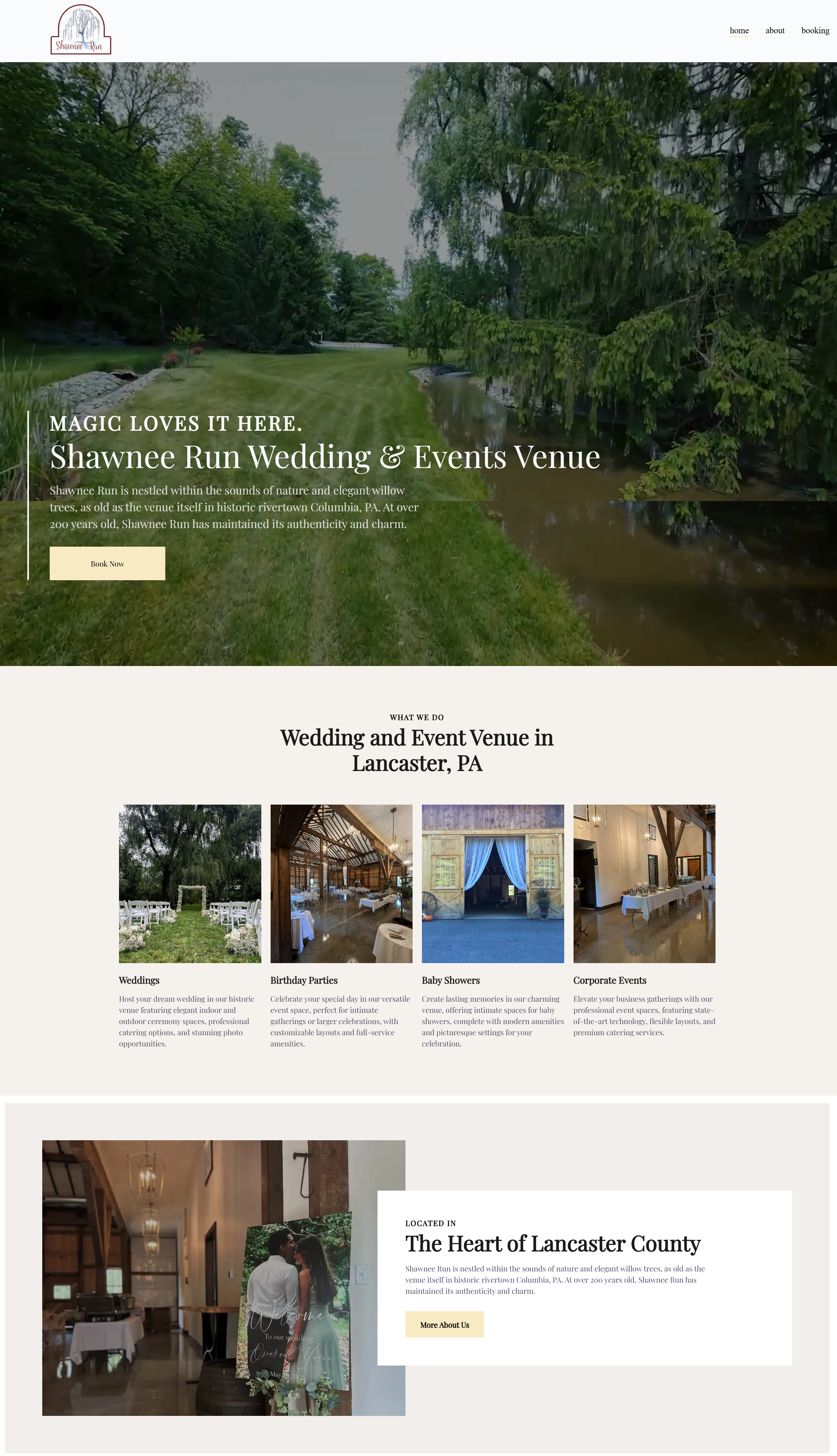 Shawnee Run Wedding & Events Venue Website